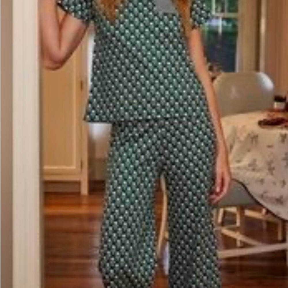Lake Pima Crew Wide Leg Pajama Set in Frasier Bloom